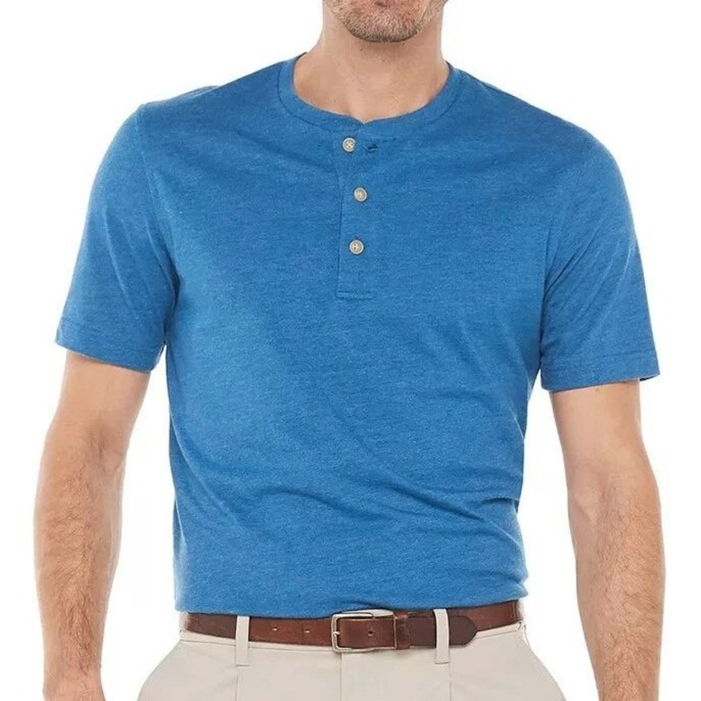 NWT Weatherproof Vintage Henley Shirt Men's Medium Blue Cotton Blend Casual